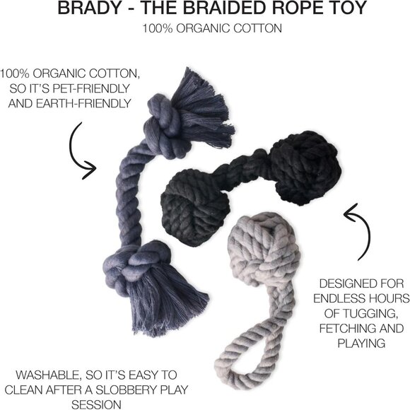 3-Pack Organic Cotton Dog Rope Pull Toys for All Pet Breeds, Gray Ombre, One Siz - Picture 2 of 5
